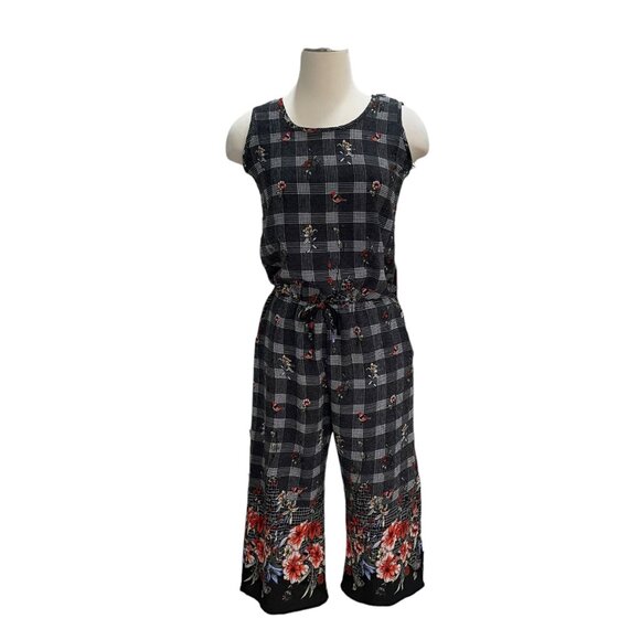 Paolino Sleeveless Plaid Floral Print Jumpsuit with Tie Waist Cottagecore Light - Picture 10 of 11